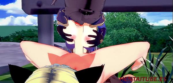Genshin Impact Hentai 3D - Mona Handjob, Blowjob, Boobjob and Fucked with creampie in her pussy sex 22